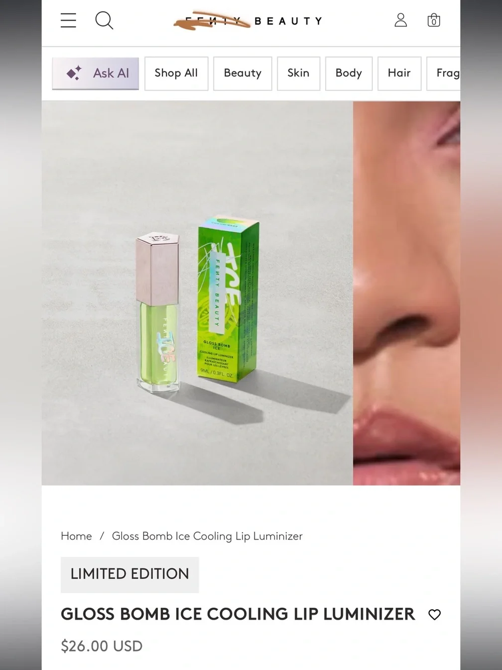 Fenty Beauty Gloss Bomb Ice Cooling Lip Luminizer - CUCUM’BRRR